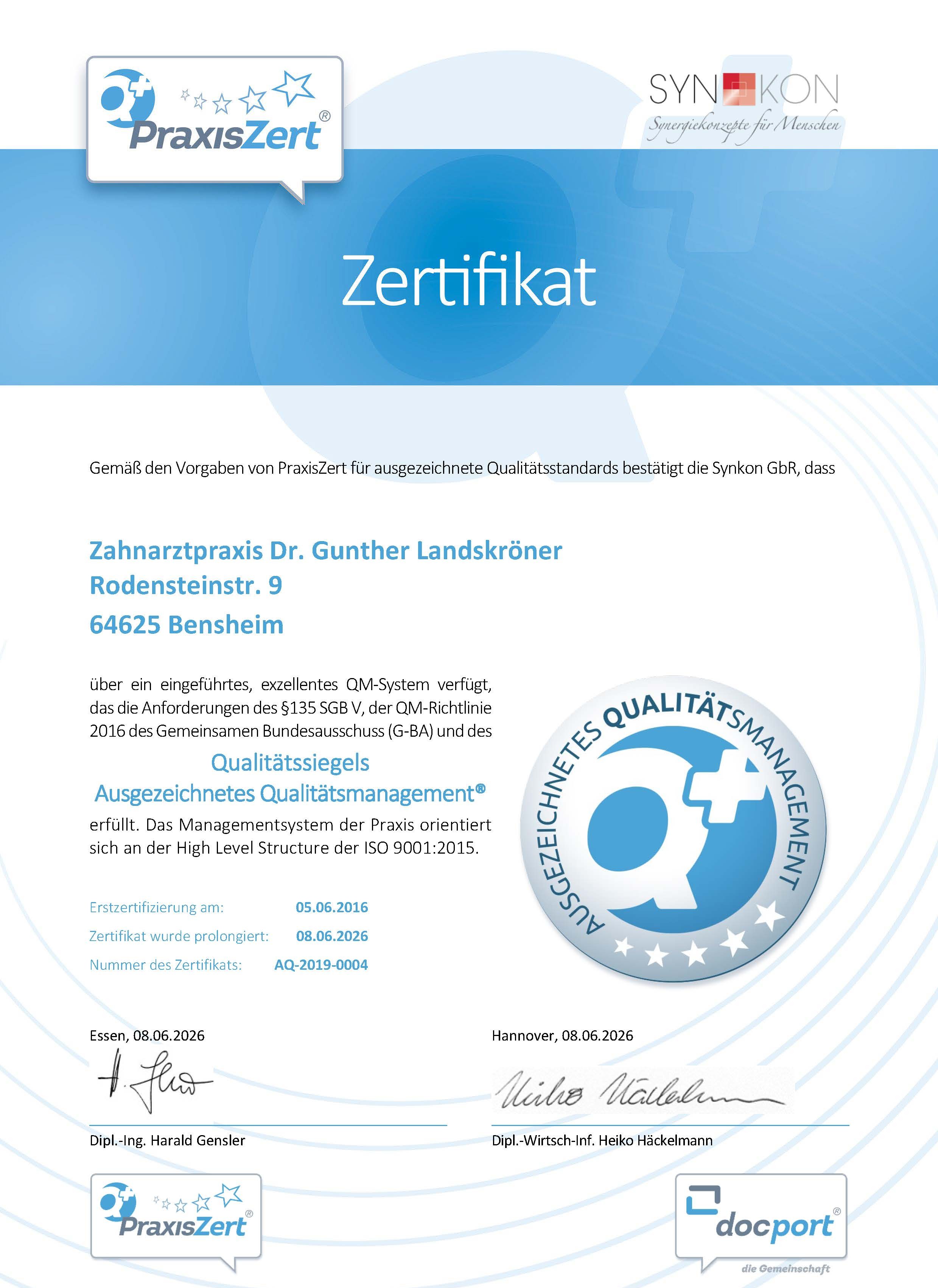 Qualitätssiegel Ausgezeichnetes Qualitätsmanagement Qualitätssiegel Ausgezeichnetes Qualitätsmanagement